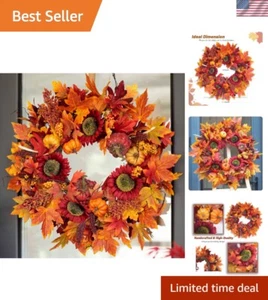 Fall Wreath for Front Door, Autumn Maple Leaves Wreaths for Home Porch Decor,... - Picture 1 of 9