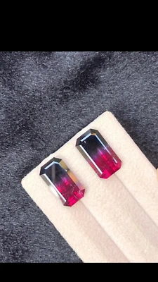 Free Shipping – 10.5ct Bicolor Tourmaline Pair – Emerald Cut Loose Gems - Image 1 of 2