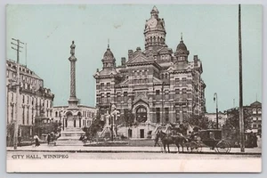 City Hall Winnipeg Manitoba Canada Horse Carriage Vintage Postcard - Picture 1 of 2