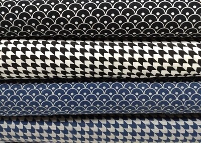 Geometric Jersey schwarz weiß oder blau grau Hahnentritt bzw. Halbkreise 50 cm - Bild 1 von 4