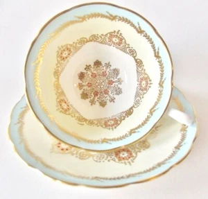  GROSVENOR INGLATERRA AZUL CLARO Y DORADO TAZA DE TÉ Y PLATILLO PUNTOS ESMALTADOS HERMOSA - Imagen 1 de 11