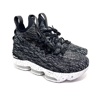 NIKE LEBRON XV (GS) "OREO" BLACK/WHITE-WHITE SIZE 5Y / WOMEN 6.5 [922811-002] - Image 1 of 4