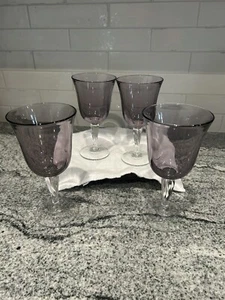 4 AMETHYST /PURPLE Colored WINE/WATER GLASSES GOBLET CLEAR STEM - Picture 1 of 14