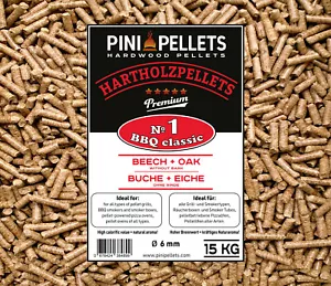 PINI Grillpellets №1 BBQClassic 15Kg Hartholzpellets zum Grillen Räuchern Smoken - Bild 1 von 5