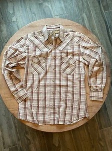 Cowboy Hardware Hemd Herren M Langarm braun rot kariert Perlen Druckknopf 100% Baumwolle - Bild 1 von 13