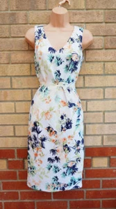 Marks Spencer petite white floral v neck sleeveless bandage bodycon dress 8 S - Picture 1 of 10