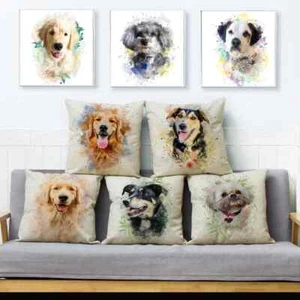 Watercolor Cute Dog Cushion Cover Decor Lovely Pet Animal Pillowcase Pillow Case - Picture 1 of 59