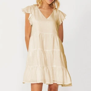 SASS EADIE DRESS - BUTTER BEIGE 100% LINEN DRESS -SIZE 8-20 - Picture 1 of 6