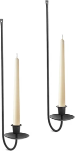 Wall Candle Holder Set of 2, Stylish Black Metal Wall Mount Candle Sconces, Mode - Picture 1 of 12