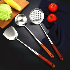 304 Edelstahl Wok Spatel Pfanne Set langer Griff Wok Spatel Wenderpfanne - Bild 1 von 12