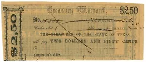 186_ Mandato del Tesoro Stato del Texas TX $2,50 (L3064) - Foto 1 di 2