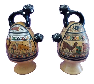 Paar peruanische Volkskunst Keramik Jaguar Räucherstäbchenhalter handbemalt Cusco Peru - Bild 1 von 12