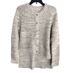 RACHEL Rachel Roy NEW White & Gold Metallic Button-Front High-Low Sweater Large - Picture 1 of 8