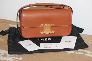CELINE Triomphe Tan Smooth Calfskin East/West Top Handle Mini Shoulder Flap Bag! - Picture 1 of 19
