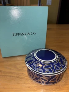 Tiffany & Co Millennium 2000 Trinket Box Blue Porcelain 1999 W/ Box - Picture 1 of 5