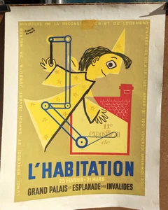 Affiche originale ancienne années 50 L'Habitation par Francis Bernard /RS17 - Imagen 1 de 4