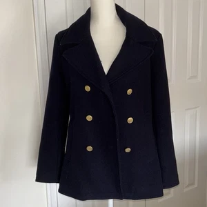 Gap Women's Double-Breasted Gold Button Navy Wool Military Peacoat L - Picture 1 of 6