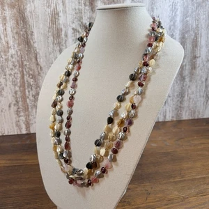 VTG 32” x3 Strands Multi Color Lucite Leaf Beaded Necklace - Costume Jewelry - Picture 1 of 11