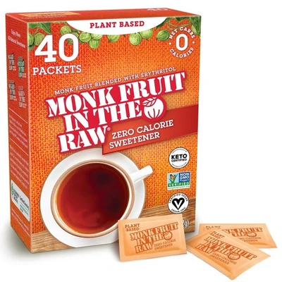 MONK FRUIT IN THE RAW, Natural Monk Fruit Sweetener, 40 Count Packets