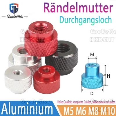 Rändelmutter M5 M6 M8 M10 Durchgangsloch Aluminium hohe Form Raendelmutter - Bild 1 von 4
