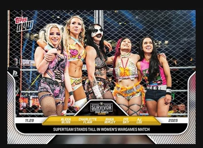 2025 Topps Now WWE 128 Bliss Flair Ripley Sky AJ Lee Survivor Series PRESALE - Image 1 of 2