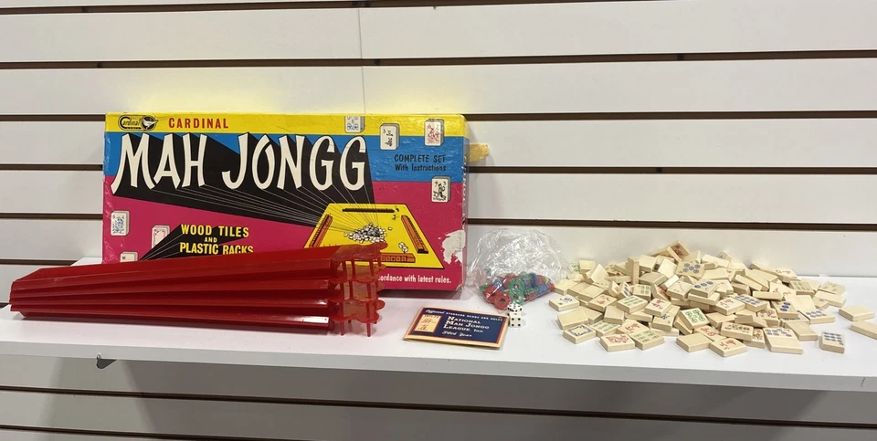 Cardinal Mah Jongg Set 1972 With 165 Tiles 4 Racks Rule Book Box And 67 Tokens - Image 1 of 4