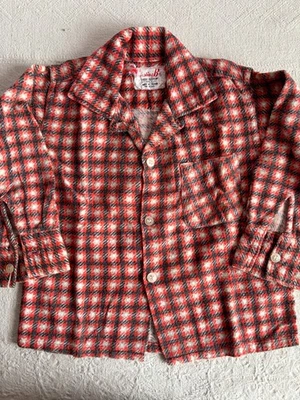 Vtg 1950s Boy's Cotton Flannel Plaid Long Sleeve Rockabilly Loop Collar Shirt - Image 1 of 4