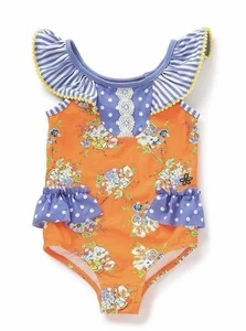 Mädchen Matilda Jane orange Blumen Relais Badeanzug Einteiler Größe 4,6,8 neu im Beutel - Bild 1 von 3