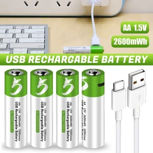 Wiederaufladbare AAA/AA/9V/C2/D1 Batterien Ionen Akku USB TypeC Schnellladekabel - Bild 1 von 51