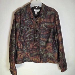 Coldwater Creek Women’s Medium Brown Floral Jacket Retro Bohemian Fall Autumn - Picture 1 of 6