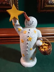 DEPT 56 CRACKLE SNOWMAN W. STARS & BASKET, 7.75" T, H56-38954, LONG NOSE, LABEL - Bild 1 von 8