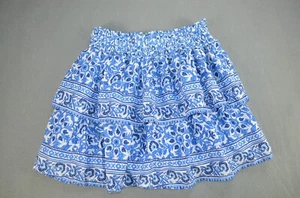 Vineyard Vines Girs skirt Ruffled Smocked Waist Lined Printed Blue White Size L - Picture 1 of 8