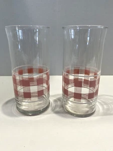 Vintage Libby Pink Gingham Checker Tumblers Drinking Glasses Replacement Set 2 - Picture 1 of 4