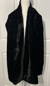 Vintage 1960's Black Velvet Wrap Scarf Wide Rhinestones - Picture 1 of 6