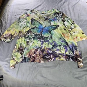 Jess And Jane Top Small Oversized Sheer Butterfly Bedazzled Artsy Lagenlook USA - Bild 1 von 10