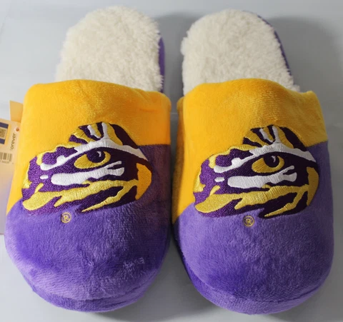 LSU TIGERS SHERPA SLIPPERS, MEN, SIZE LARGE,  PURPLE/GOLD, SLPNCSMUSHCBLSUL Cover