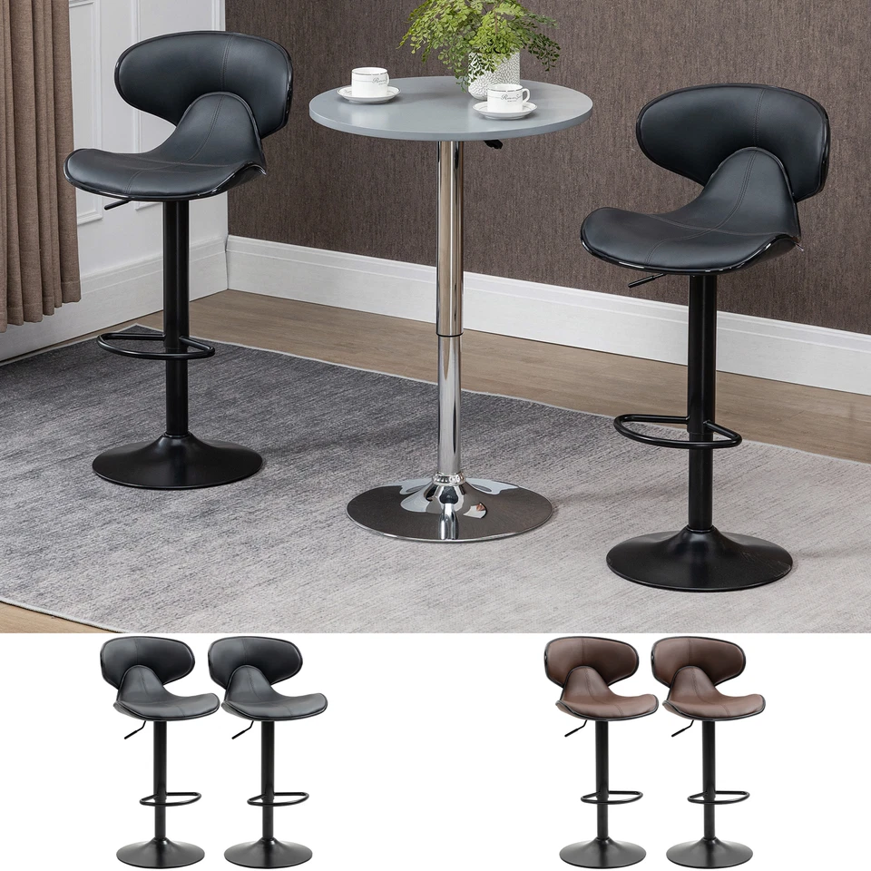 HOMCOM Bar Stools Set of 2 Height Adjustable Swivel Barstool W/ Footrest Kitchen