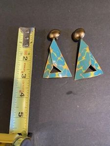 Vintage Enameled Edgar Berebi Clip on Earrings Turquoise Green Colored with Gold - Picture 1 of 5