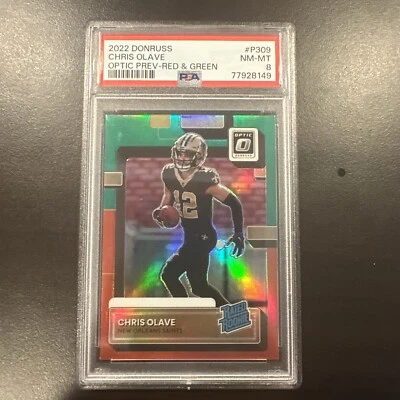2022 Donruss Optic Preview Chris Olave Red & Green Prizm Rated Rookie RC PSA 8 - Image 1 of 2