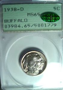 1938-D BUFFALO NICKEL~PCGS CERTIFIED MS65 WITH CAC APPROVAL IN RATTLER HOLDER* - Picture 1 of 5