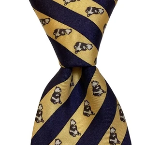 HERMES 7107 OA Mens 100% Silk Necktie FRANCE Luxury BEAR STRIPED Blue/Yellow EUC - Picture 1 of 4