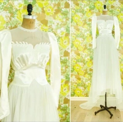 Vintage 1940s Satin Wedding Dress - Size XS - Image 1 of 4