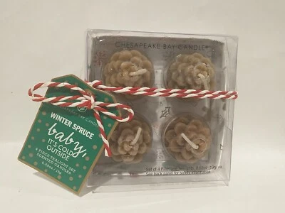 Chesapeake Bay Candle It's Cold Outside Winter Spruce Pinecone Tealight Set 4 Pc - Image 1 of 4