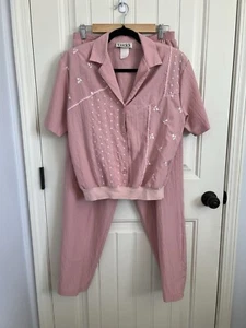 Vintage Teddi 2 Piece Track Suit - Pink, White Floral Set - See Measurements - Picture 1 of 9