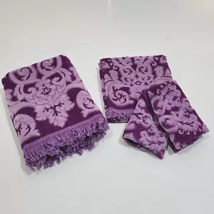 3 Pc. Vintage Lady Pepperell Bath Towel Set Floral 1960-1970 Purple Lavender  - Picture 1 of 8