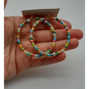 Rainbow Hoop Earrings Beaded Market & King Charleston $28 MSRP - Picture 1 of 4