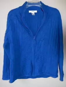 Jenny Womens Long Sleeve Cardigan Sweater Large Blue Classy Vintage Zip up - Picture 1 of 4