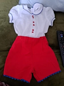 C Babyferr S.L Boys Red & White Buster Suit Shirt Shorts Traditional Spanish 12M - Picture 1 of 4