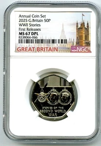2025 GREAT BRITAIN 50P UNC NGC MS67 DPL WORLD WAR II WWII STORIES FIRST RELEASES - Picture 1 of 2