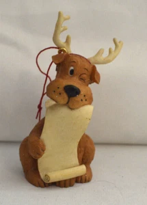 Vintage Resin Reindeer Dog Ornament - Picture 1 of 2